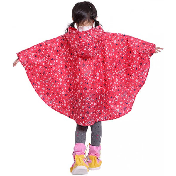 Børns Regn Poncho Hætte Jakke Regnfrakke, Pink Stjerne, XL