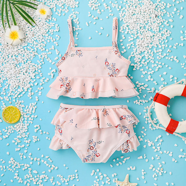 Flickor Badkläder Ärmlös Camisole Shorts Tvådelad Bikini Baddräkt --- Tryck (Storlek 90)