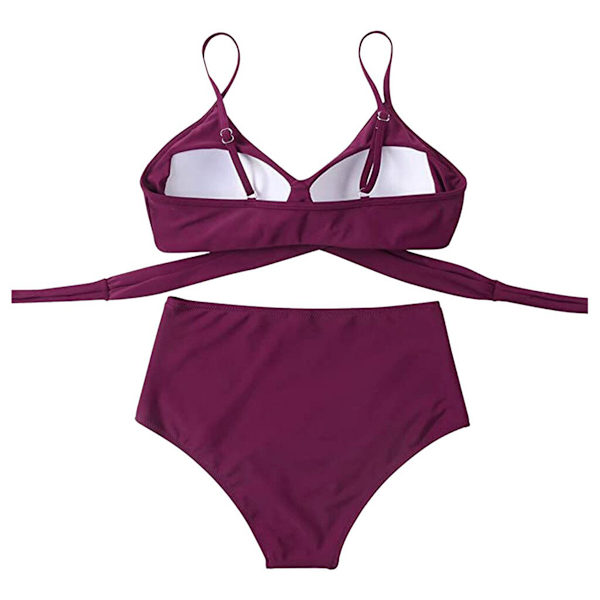 Damer Wrap Bikini Set Push Up Høy Midje Todelt Badedrakt Split Slangeskinn Trykk Badedrakt for Svømming Vannsport (Lilla) L