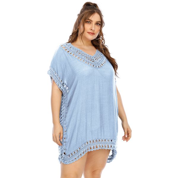 Wekity Badkläder Cover Ups för Kvinnor Virkad Strand Coverup Baddräkter för Storlek XL-XXL (Himmelsblå)