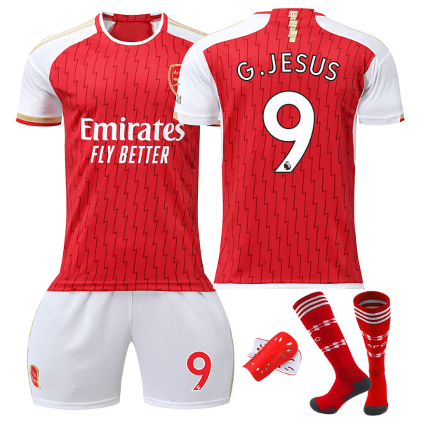 23/24 Arsenal Home Football Jersey Set med strumpor och skyddsutrustning 9 G.JESUS XXXL