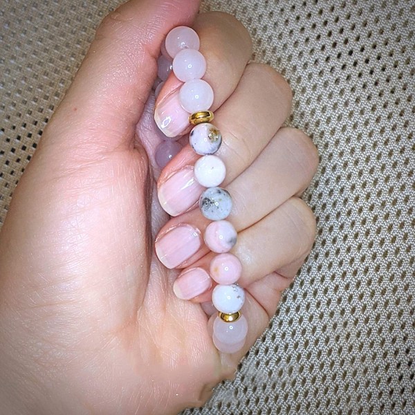 Rosenkvarts armbånd til kvinder, rosenkvarts krystal, lyserød opal Peru, hæmatit, armbånd mod angst til kvinder, ultra søde lyserøde armbånd til kvinder