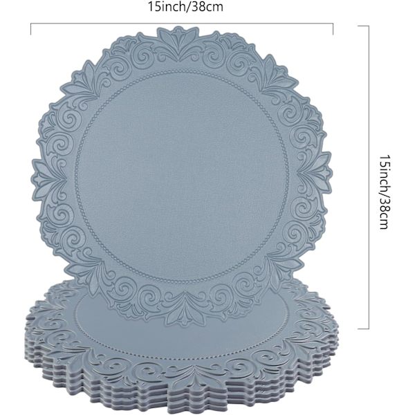 Runda Underlägg i Konstläder, 15 Tum, 4-pack, Halksäkra, Hållbara, Värmebeständiga, Tvättsbara, Vattentäta Bordstabletter för Matbord Blue 4 pcs