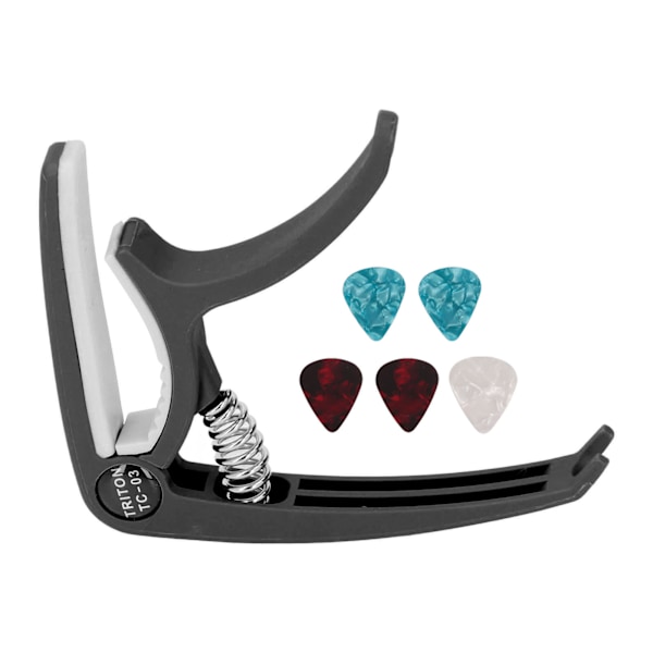 Elektrisk gitarr capo ABS snabb frigöring Ukulele gitarr capo set med 5PCS gitarr plektrum för mandolin banjo svart