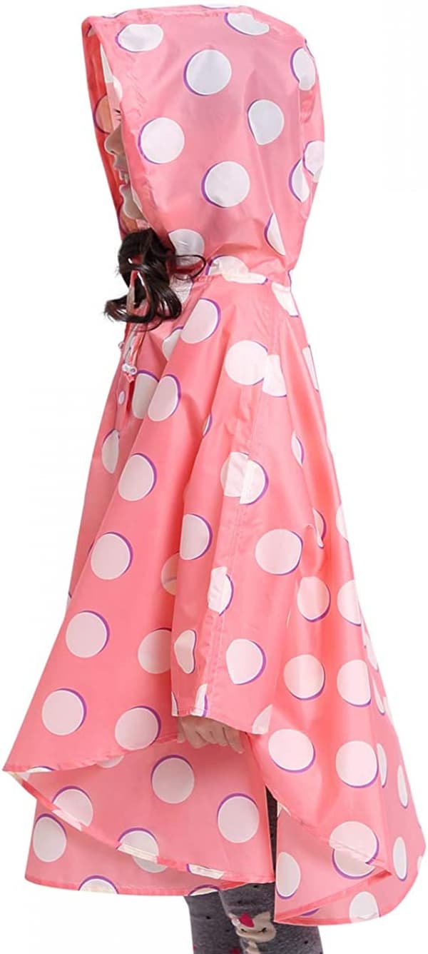 Barne regnponcho med hette, rosa prikker, M