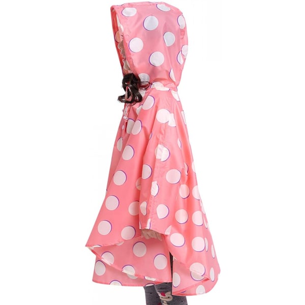 Børns Regn Poncho Hætte Jakke Regnfrakke, Pink Polka Dot, XL