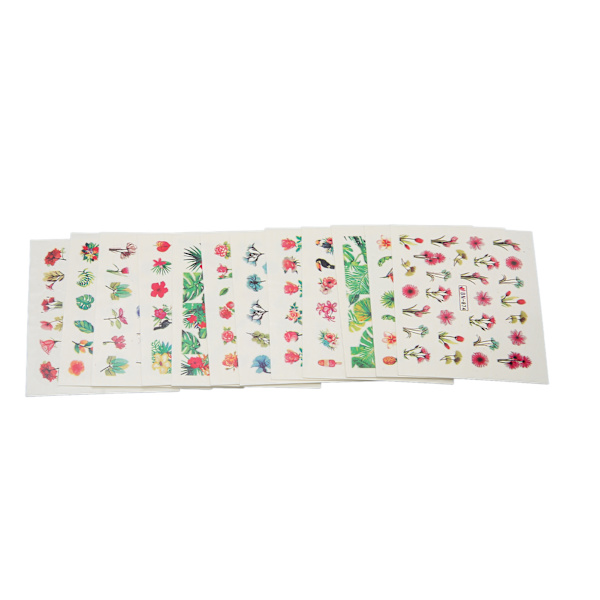 12 ark neglekunst klistremerker naturlige planter blader blomster vann overføring negleklistremerker for DIY negler