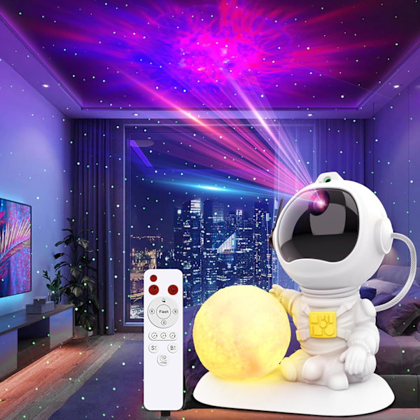 Astronaut Galaxy Projektor, 3 i 1 Stjerneprojektor med 3,5 tommer Månelampe, Fjernbetjening & Timer, 33 Lyseffekter Rumprojektor til Seng