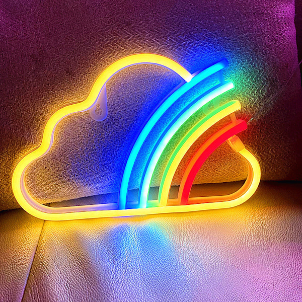 Neon skyltar för väggdekor, neonljusskyltar LED-skyltar för sovrumsvägg USB/batteridriven regnbågsmoln neon skyltar för sovrum