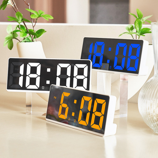 Digital väckarklocka för inomhustemperaturvisning, 12/24-timmars väckarklocka, sovrums- och kontorsklockor (vita skalblå siffror)