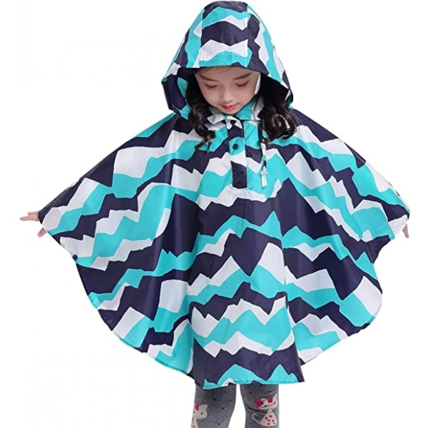 Kids Rain Poncho Hooded Jacket Rain Coat, Sky Blue, M