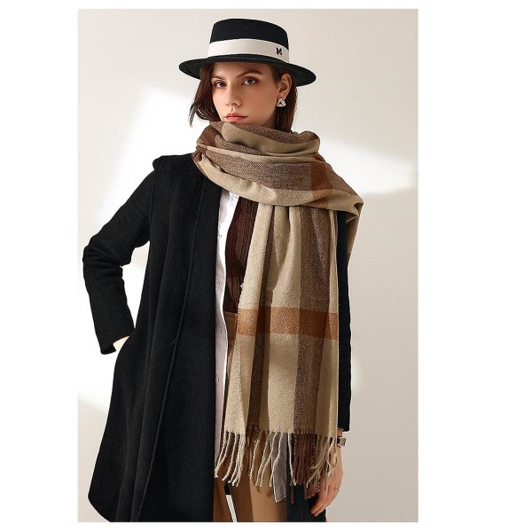 Halsduk Dam Vinter Print Tofs Imitation Cashmere Scarf（ Brun）