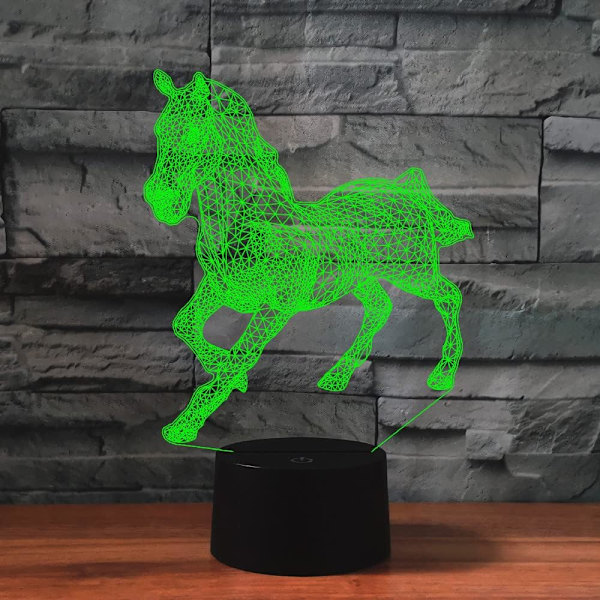 WJ 3D Hest Nattlys Bordlampe Optisk Illusjon Lamper 16 Fargeskiftende Lys LED Bordlampe Jul Hjem Kjærlighet Bursdag Barn Barn Dekor Leke Gave