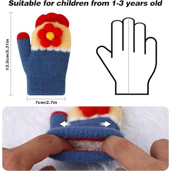 Baby Vanter Vintervarme Strikket Handsker Magic Stretch Handsker med Fluffy Foring til Børn Små Piger 1 2 3 År Gamle, 3 Par