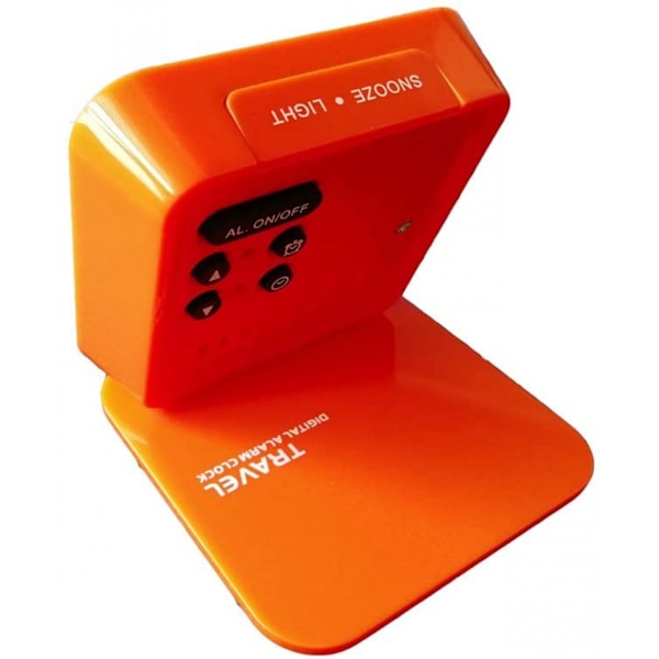 Kompakt digital reseväckarklocka, batteridriven liten reseväckarklocka med nattlampa, bärbar hopfällbar minilådstemperaturklocka (orange)