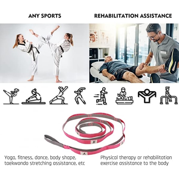 Yoga Stretch Strap, Multi Loops justerbart träningsband för stretching, sjukgymnastik, träning, pilates, dans och gymnastik