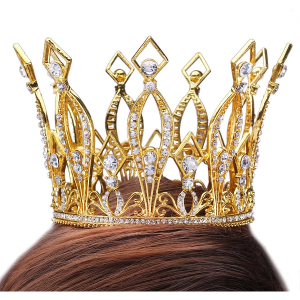 Height Luxury Full Crown Kirkas Rhinestone-Kristalli Hopea/Kultapinnoitettu Tiara Missinäyttelyyn Morsiamen Prom-Hääkruunu (Kulta)