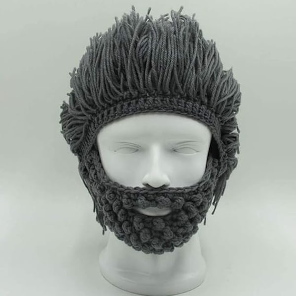 Peruk Skägg Hattar Handgjorda Stickade Varma Vintermössor Skid Rolig Mask Beanie för Män Kvinnor,A