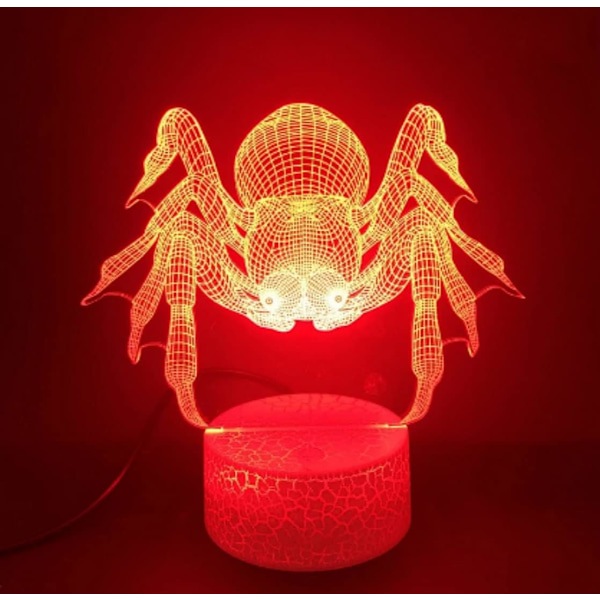 WJ 3D Spider Natlampe Lampe Illusion Natlampe 7 Farve Skiftende Touch Switch Bord Dekoration Lamper Akryl Flad ABS Base USB Kabel Legetøj (Bus)