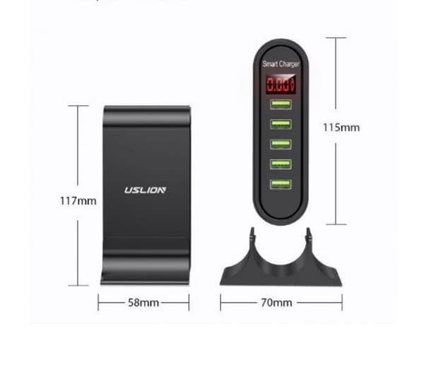 USB 5V4A Smart Desktop LED Digital Display Hurtigoplader, US Standard, Sort