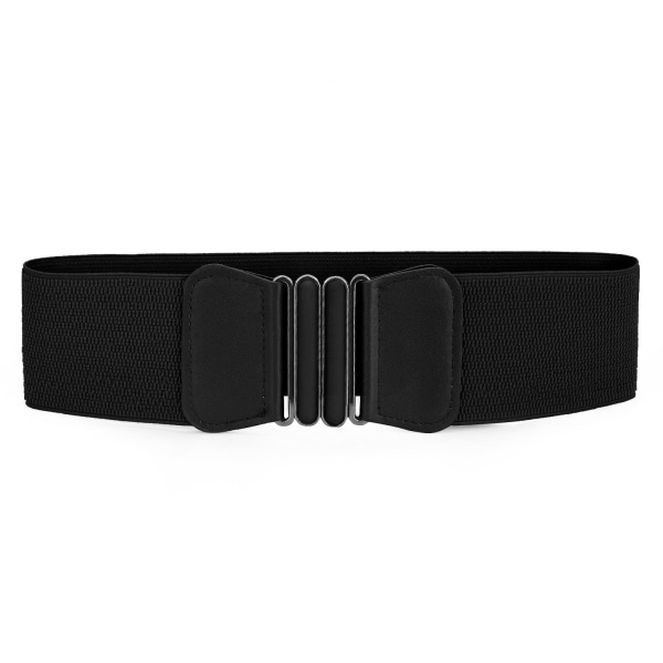 Dekorativt elastiskt brett bälte för kvinnor Elastiskt extra brett Enkelt Mångsidigt resårbälte för kvinnor i midjan - svart