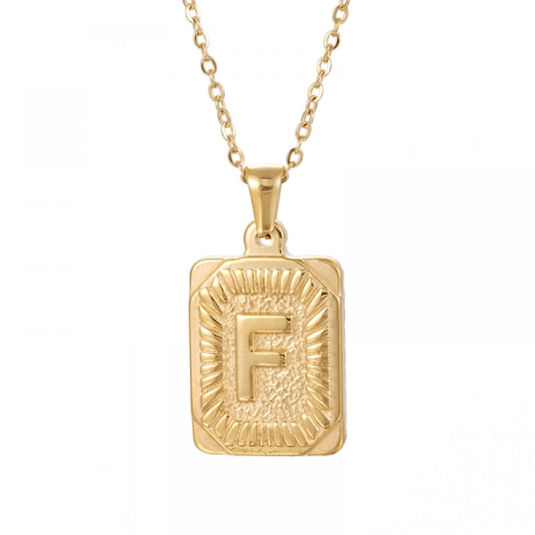 18K guldpläterade fyllda initialer hängande halsband, fyrkantig bokstav rektangelmedaljong personlig rostfri kedja enkel smyckepresent