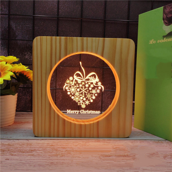 Snowflake Led Night Light Solid Wood Low Energy Used Button Switch Soft Warm Light Creative Friends Gift Bedroom Home Decoration