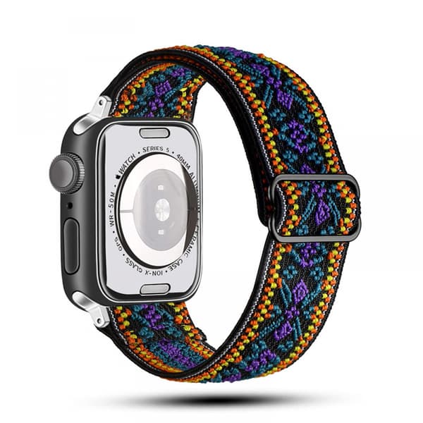 Justerbar elastisk nylon solo ringrem för Apple Watch, bohemisk stil smartklocka rem (etnisk stil3)
