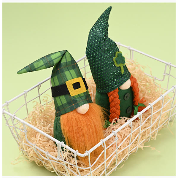 Dekoration av St. Patrick's Day Gnome - Grön bladfestival Långbent rutig tygdocka Irländsk festivalskog Äldre Muppet Dekorationsartiklar C