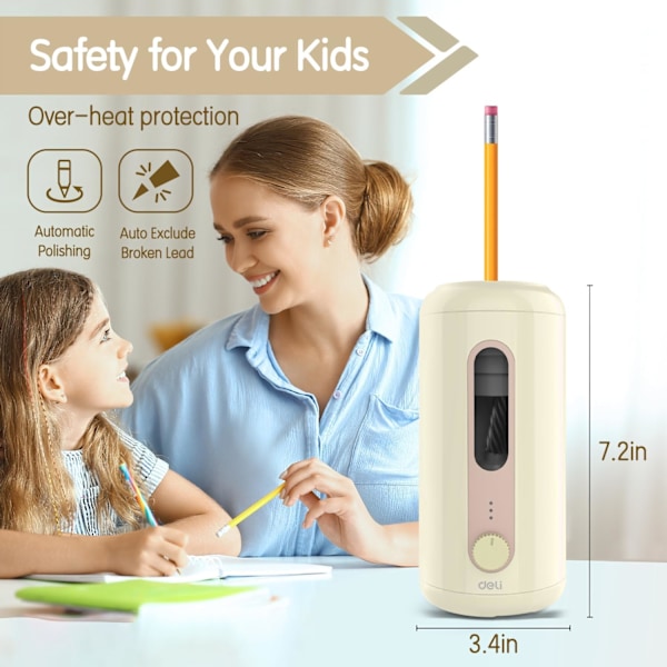 Elektrisk pennvässare, helautomatisk pennvässare, automatisk in & ut, uppladdningsbar handsfree-pennvässare för 6,9-12 mm, H Beige