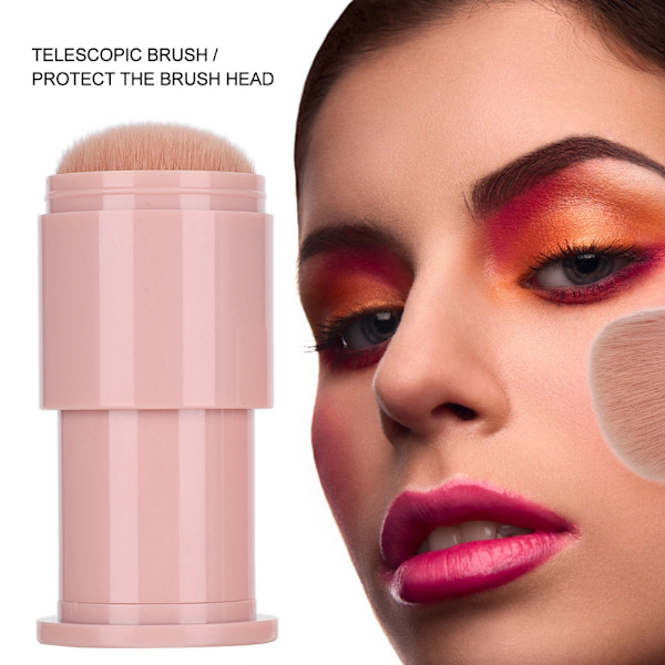 Retractable Makeup Brush Blush Powder Foundation Cosmetic Brush Women Beauty Tool (Pink)