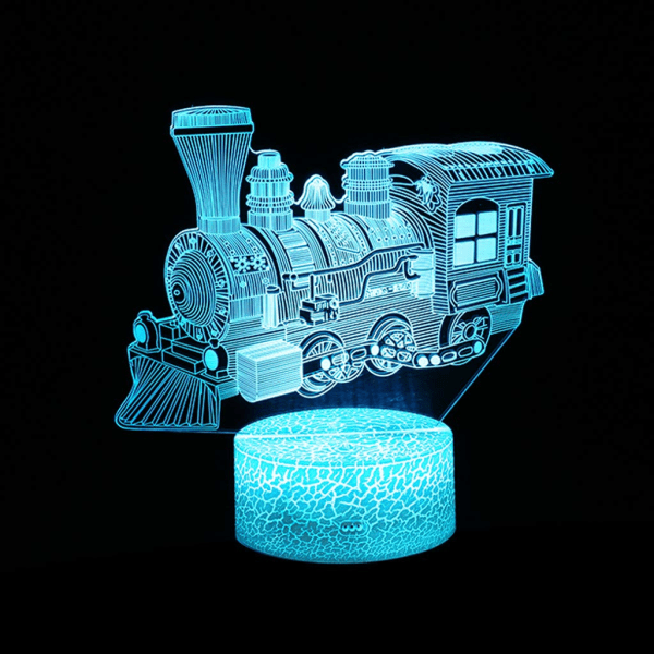 7 färgskiftande nattlampa 3D-atmosfär glödlampa 3D Visual Illusion LED-lampa för barn Leksak Jul Födelsedagspresenter (tåg)