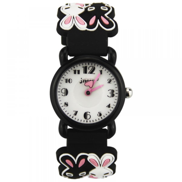 Kids Cartoon Black Watch Waterproof Band Bunny Print Watch for Girls and Boys 2-12 Years Old, Best Gift for Kids