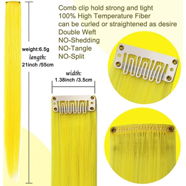 9PCS Gule Hiar Extensions Princess Party Highlight Gule Hårextensions Fargede Hårextensions Clip in/On for Jenter og Barn Jenter Hårtilbehør (
