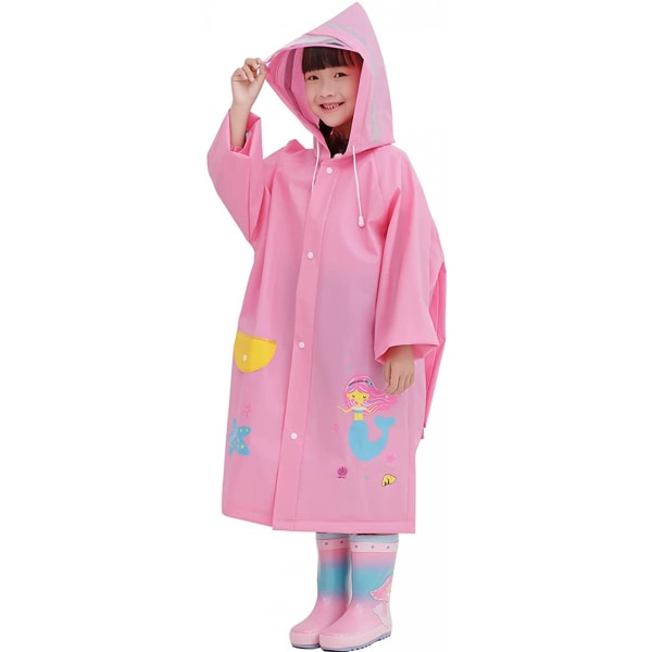 Barnregnrock Barnponcho Barnregnjacka Barnregndräkt Lätt Regnkläder Reflekterande Återanvändbar med Huva, Sjöjungfru, 3XL