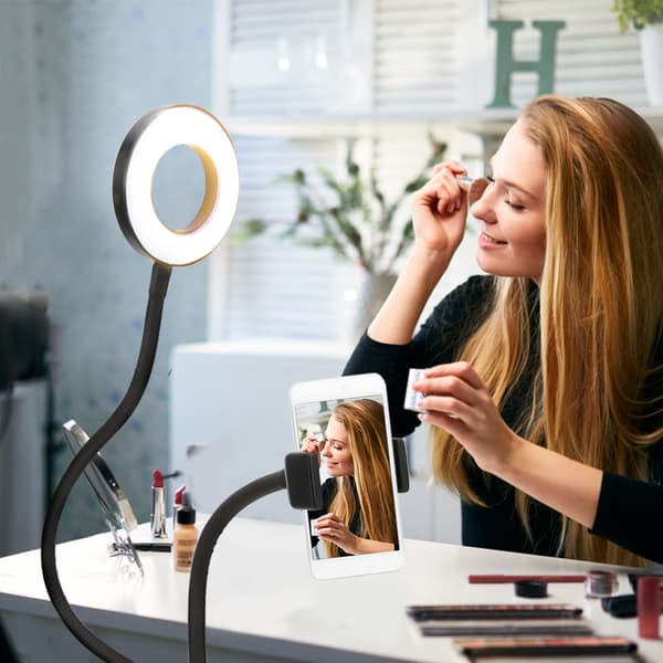 Live Streaming LED-ringlampe Dobbelt farvetemperatur USB-fyldlysstander med klips