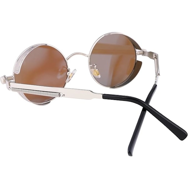 Retro Gotisk Steampunk Solbriller Rund Metalramme Punk Cirkel Inspireret Skygge Mænd B1860 Gold/Pink