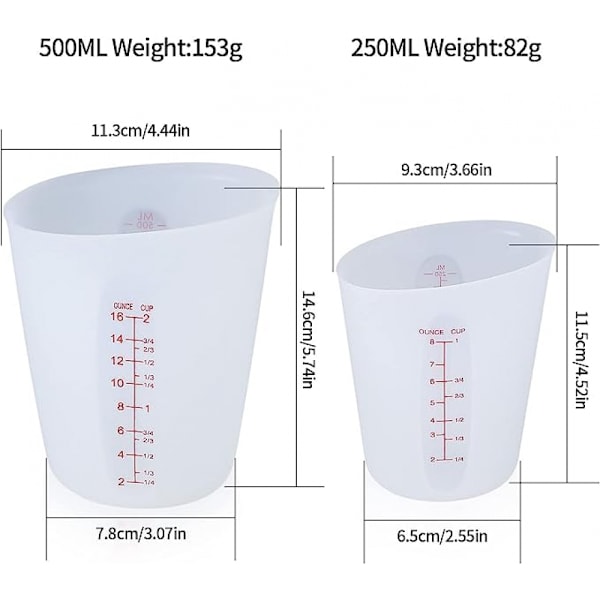 2-delad set med 250 ml/500 ml silikongummimätkoppar för smältning, omrörning, extrudering och hällning av epoxihartsgjutformar - vit