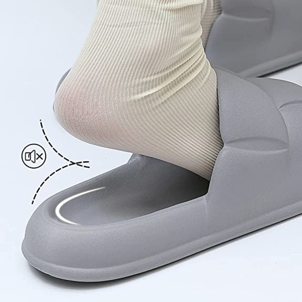 Pudeslippers til kvinder og mænd Cloud Slippers skridsikre hurtigtørrende badeværelses- og brusebadsslippers, åben tå bløde tykke slippers (grå)