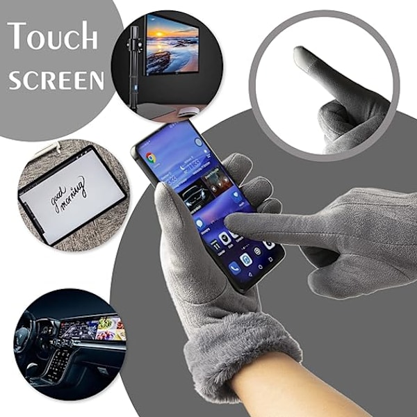 Damer Touchscreen Handsker - Vintervarme Touchscreen Handsker Damer Termiske Handsker Pelsmanchet Fuld Finger Vanter til Kvinder Piger Texti