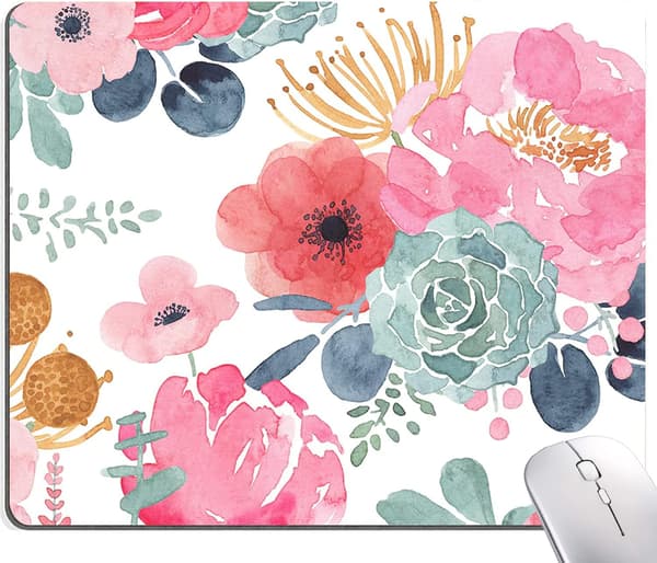 Musematte, Premium-teksturert musematte, Sklisikker gummibase musematte for bærbar PC, datamaskin og PC, 9,5×7,9 tommer, Rosa Grønn Blomst