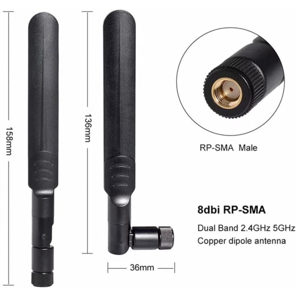 4G LTE 8dBi SMA hannantenne (2-pakning) kompatibel med 4G LTE trådløs CPE-ruter Hotspot Cellular Gateway Trail