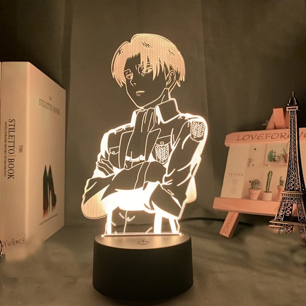 Anime Attack on Titan Akryl Bordlampe Kaptein Levi Ackerman Illusionsnattslys Figur 16 Farger s Sove for Hjem Romdekor K
