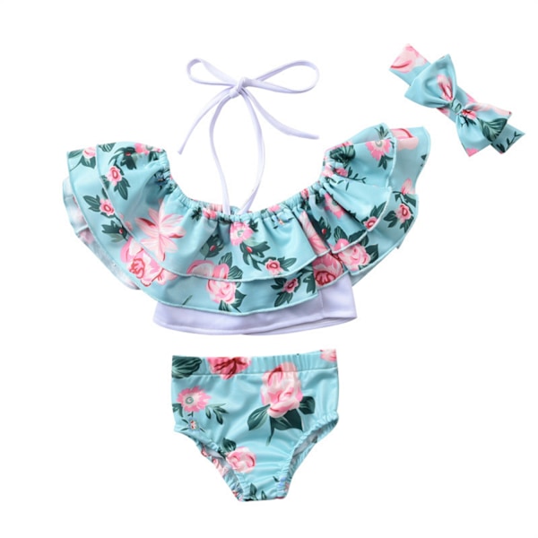 Pige Floral Print Badetøj Ruffle Flounce Todelt Badetøj Egnet til 3-6 Måned