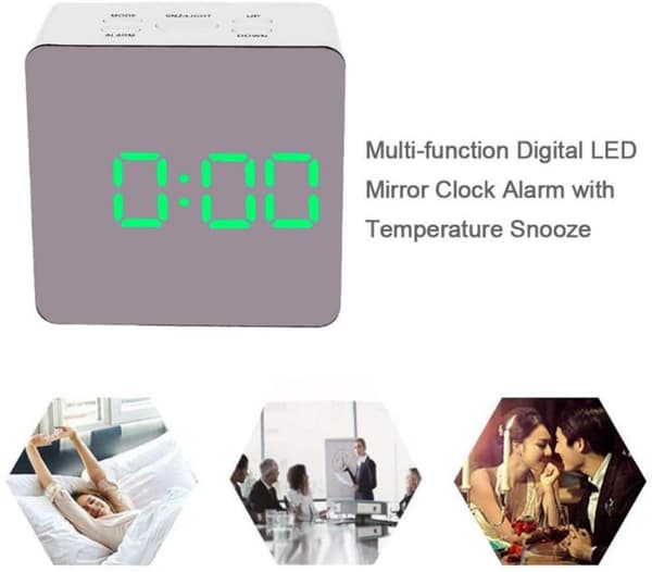 Multifunksjonell LED-nattlys med digitalt speil og alarm