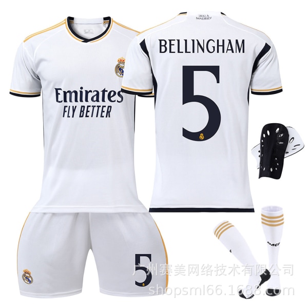 23-24 New Real Madrid Home Children's Adult Football Kit with Socks and Knee Guards-5 BELLINGHAM-S