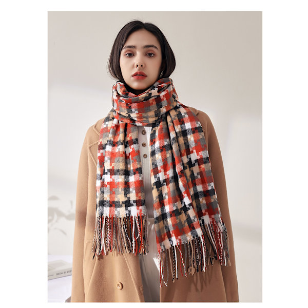 Dames Plaid Tassel Cashmere Sjal Mode Varmt Sjal, 70*180CM