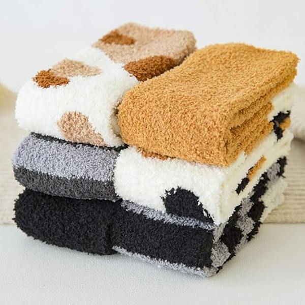 6 Par Dam Fuzzystrumpor Vinter Varma Mjuka Mysiga Fluffiga Mikrofiber Hemma Sova Toffelstrumpor Julgåvor