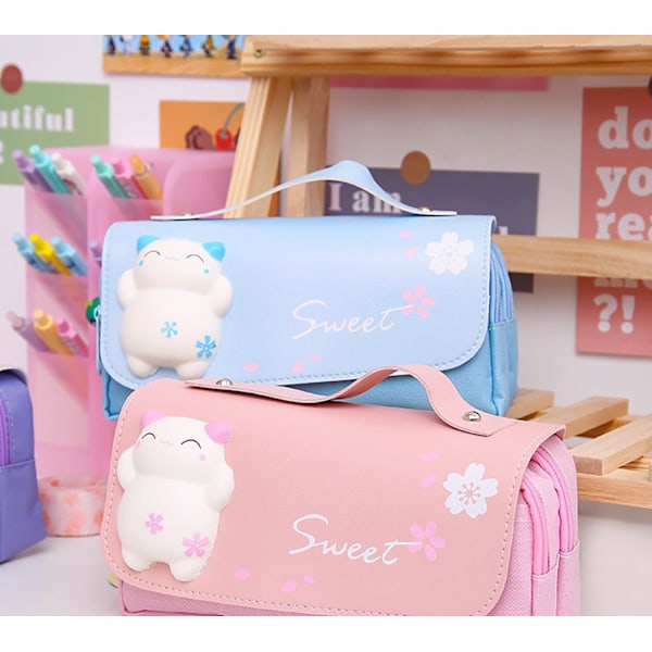 Sød blyantsetui med squishy kat kawaii blyantpung søde skoleartikler pennepose blyantsetui blyantæske blyantpung med blødt kawaii kittie legetøj (P