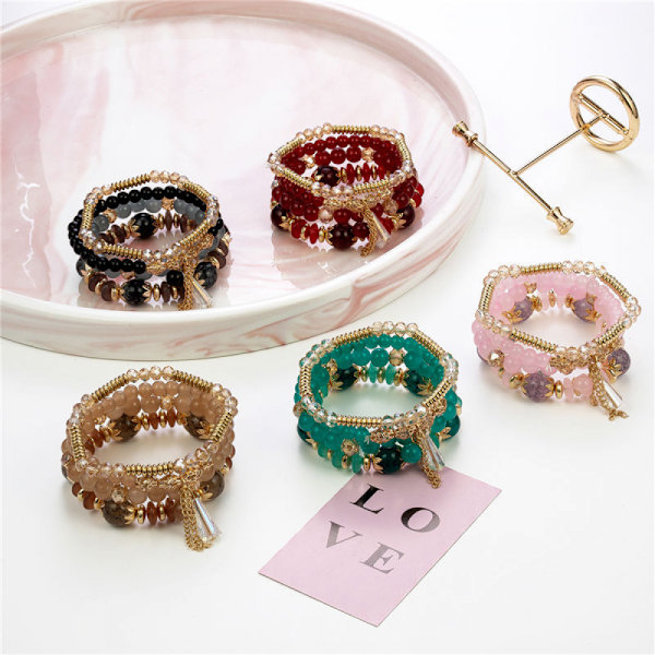 5 set bohemiska stapelbara pärlarmband flerskiktade stretch armband flerfärgade smyckesset boho hänge charm armband  tasslarmband